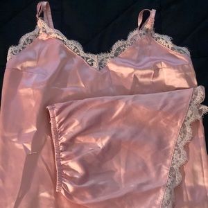 Pink Satin with lace trim pijama tank short set